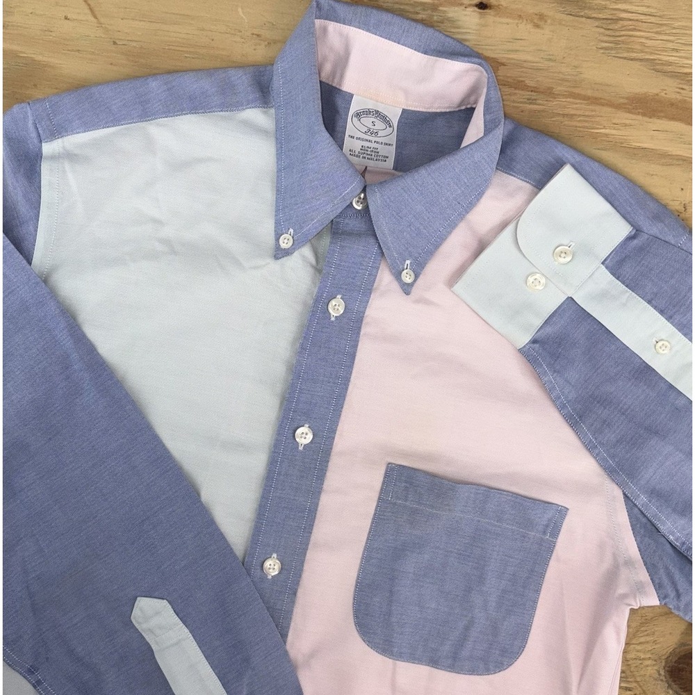 Brooks Brothers Mens 346 Slim Fit Pastel Multi Color Fun Sport Shirt Small